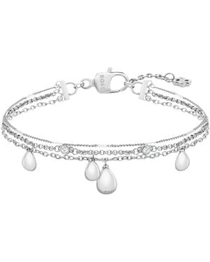 BOSS Three-Layer-Tone Bracelet With Droplet Charms - Metallic