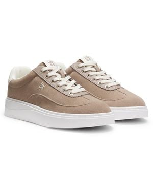 HUGO Deportivas De Ante Con Logos Apilados - Blanco