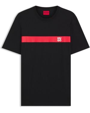 HUGO Cotton-Jersey T-Shirt With Stripe And Logo - Black