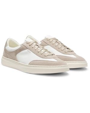BOSS Lace-Up Trainers With Suede Trims - White