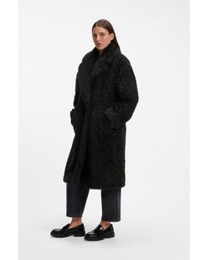 HUGO Oversized-Fit Teddy Coat With Double-Breasted Closure - Black