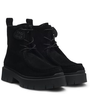 HUGO Schnür-Boots Aus Veloursleder Mit Abnehmbarer Logo-Applikation - Schwarz