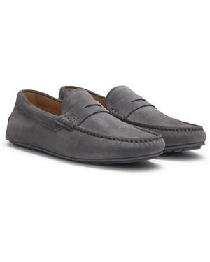 BOSS Suede Moccasins With Penny Trim - Grey