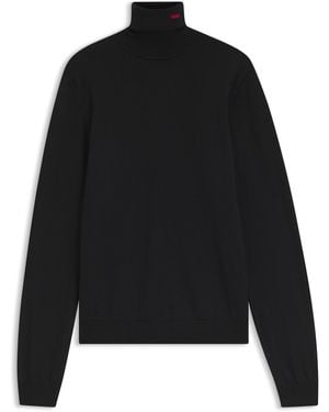 HUGO Pull À Col Roulé En Laine Mérinos Avec Logo Brodé - Noir