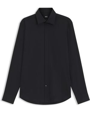 BOSS Camisa Regular Fit En Satén De Algodón De Planchado Fácil - Negro