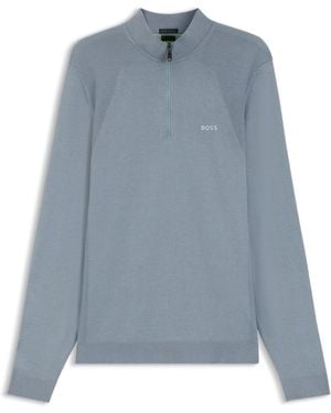 BOSS Pullover Aus Baumwoll-Mix Mit Troyerkragen - Blau