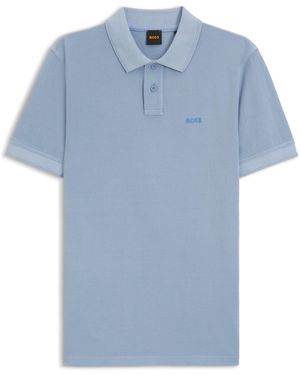 BOSS Polo Van Katoenpiqué Met Logoprint - Blauw