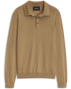 BOSS Strick-Polopullover - Natur