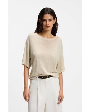 BOSS Linen T-Shirt With Embroidered Logo - Natural