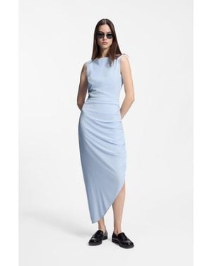 HUGO Crepe Dress With Gathered Asymmetric Hemline - Blue