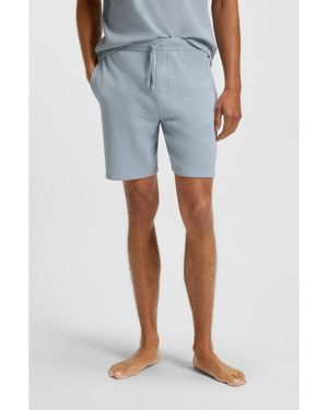 BOSS Waffle-Structured Pyjama Shorts With Embroidered Logo - Blue