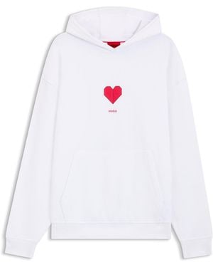 HUGO Hoodie Van Katoenen Sweatstof Met Origami-Hartje Voor Alle Genders - Wit