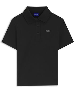 HUGO Gebreide Polo Van Katoenpiqué Met Stretch En Logobadge - Zwart