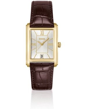 BOSS Leather-Strap Watch With- Dial - Brown