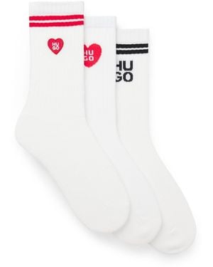 HUGO Three-Pack Of Ribbed Short Socks With Logos - White