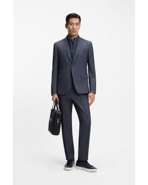 BOSS Three-Piece Slim-Fit Suit With Zip-Up Waistcoat - Blue