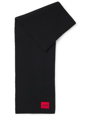 HUGO Ribbed Wool-Blend Scarf With Logo Label - Black