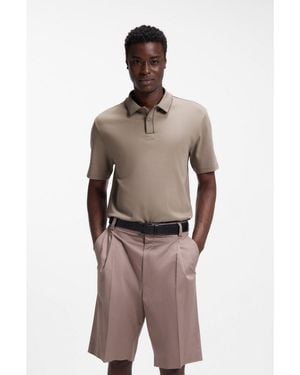 HUGO Contrast-Tipped Cotton Polo Shirt With Logo - Brown