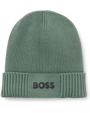 BOSS Logo-Detail Beanie Hat - Green