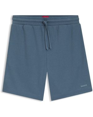 HUGO Shorts De Pijama Con Estructura De Rejilla Y Logo Bordado - Azul