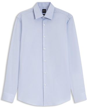 BOSS Camisa Slim Fit En Sarga De Algodón De Planchado Fácil - Azul