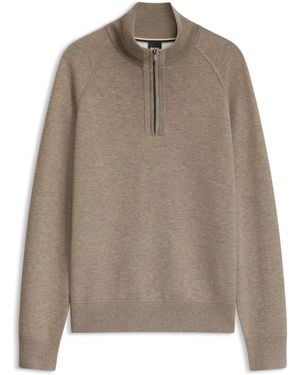 BOSS Strickpullover Mit Troyerkragen Aus Baumwoll-Mix - Braun