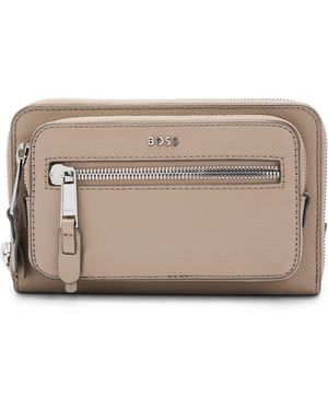 BOSS Crossbody Bag In Grained Leather With Logo Lettering - Natural
