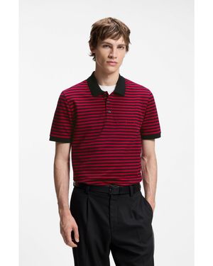 HUGO Cotton-Piqué Polo Shirt With Horizontal Stripe - Red