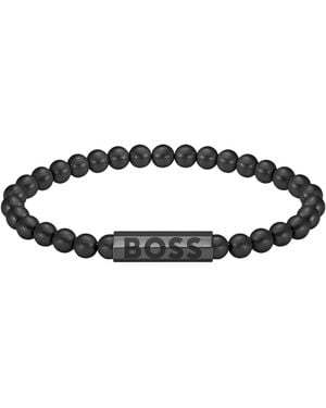 BOSS Beaded Cuff With Logo Closure - Black