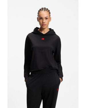 HUGO Stretch-Jersey Hoodie With Logo Label - Black