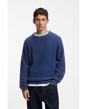 HUGO Cotton Jumper With Ribbed Structure - Blue