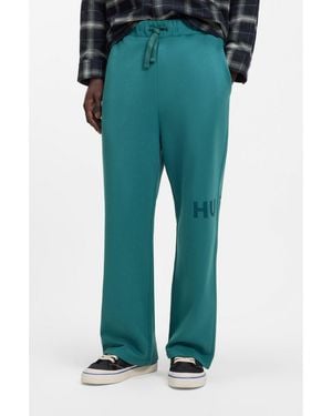 HUGO Cotton-Terry Tracksuit Bottoms With Logo Print - Green