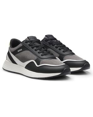 BOSS Mesh Sneakers Met Geribbelde Zool - Zwart