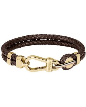 BOSS Braided-Leather Cuff With-Tone Carabiner Closure - Brown