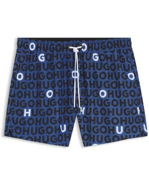 HUGO Logo-Druck-Badeshorts Mit Tunnelzug - Blau