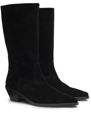 BOSS Suede Boots With Cuban Heel - Black