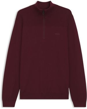 BOSS Pullover Aus Schurwoll-Mix Mit Troyerkragen Und Logo - Lila