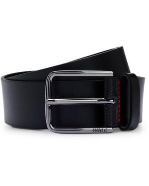 HUGO Grained-Leather Belt With Stitching - Black