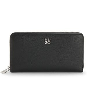 HUGO Faux-Leather Ziparound Wallet With Stacked Logo - Black