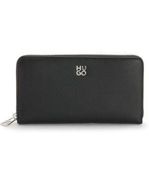 HUGO Faux-Leather Ziparound Wallet With Stacked Logo - Black