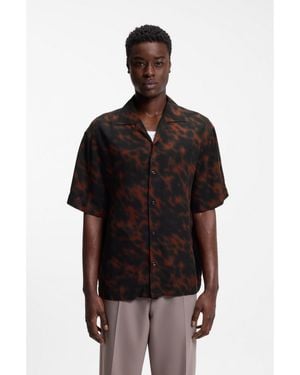 HUGO Oversized-Fit Shirt With Digital Print - Black