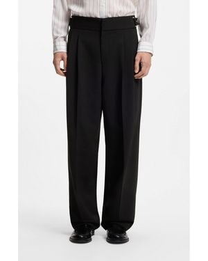HUGO Formal Trousers With Adjustable Waistband And Virgin Wool Blend - Black