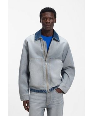 HUGO Denim Jacket With Inside-Out Styling - Blue