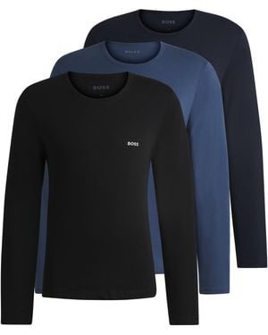 BOSS Drie Underwear-T-Shirts Van Katoen Met Logo's - Blauw
