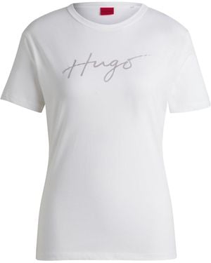 HUGO Katoenen T-Shirt Met Ronde Hals En Seizoensprint - Wit