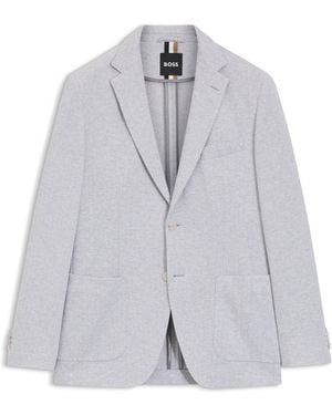 BOSS Regular-Fit Blazer Van Een Katoenmix Met Visgraatdessin - Grijs