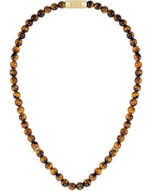BOSS Tiger-eye Beaded Necklace With Branded Rondelles Men's Jewellery - Multicolour