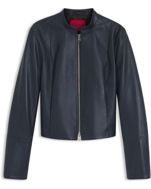 HUGO Chaqueta De Piel Slim Fit Holgada Con Cuello Alzado - Azul