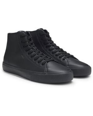 BOSS Faux-Leather High-Top Sneakers With Grained Texture - Black