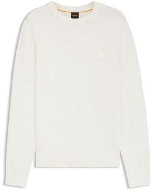 BOSS Pullover Aus Baumwoll-Mix Mit Kaschmir Und Logo-Aufnäher - Weiß